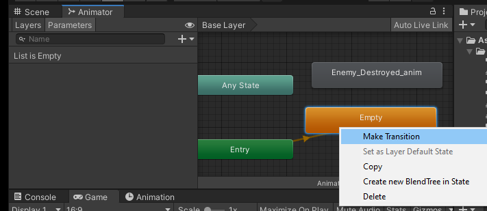 Make transition from Empty to an animation